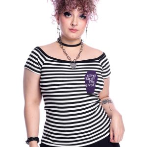 Blusa Ombro a Ombro Listrada Preto e Branca Never