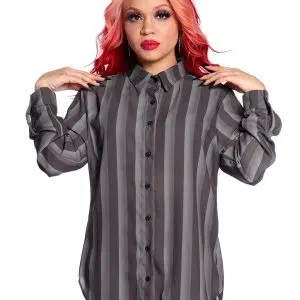 Camisa Listrada Preta e Cinza Nevermore