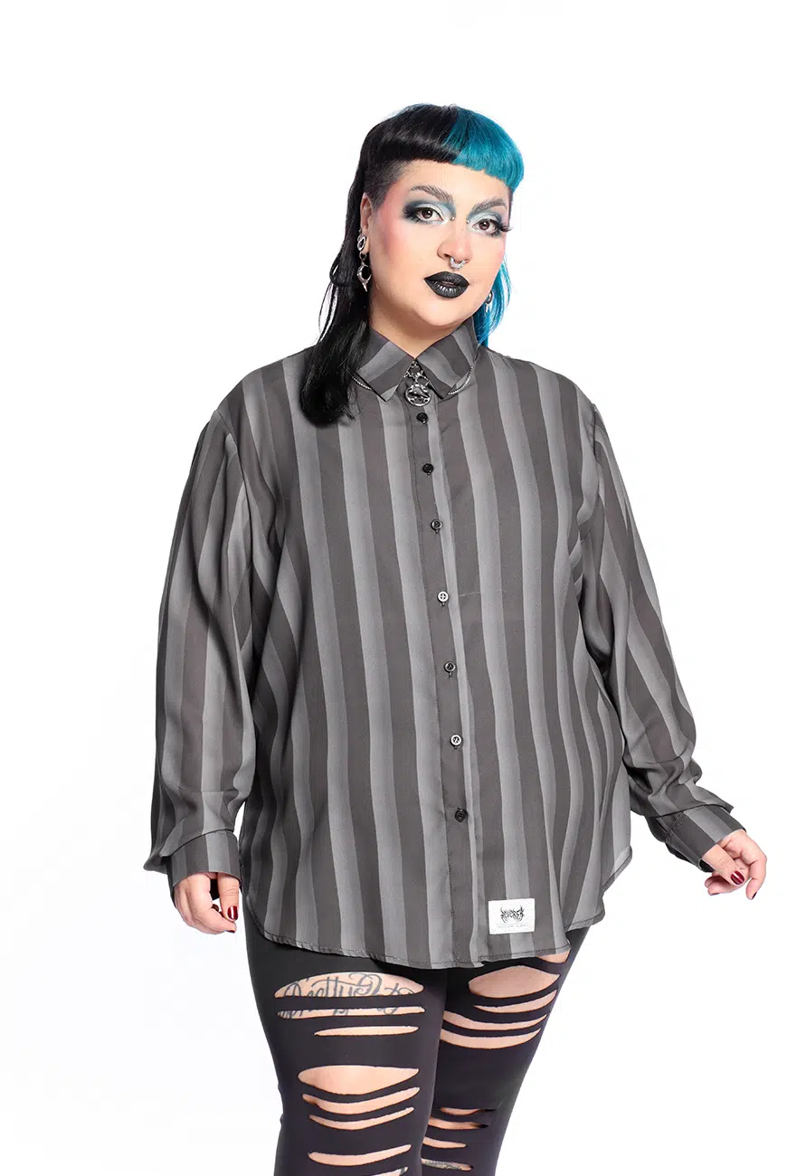 Camisa Listrada Preta e Cinza Nevermore - Imagem 4