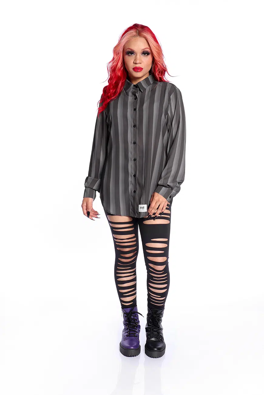 Camisa Listrada Preta e Cinza Nevermore - Imagem 5