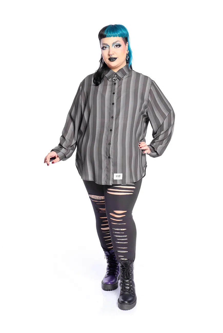 Camisa Listrada Preta e Cinza Nevermore - Imagem 7