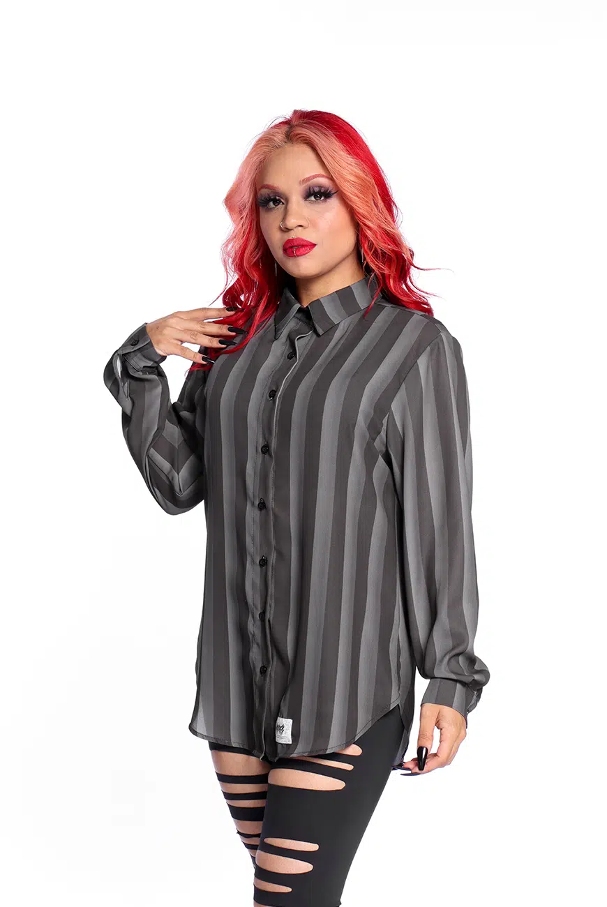 Camisa Listrada Preta e Cinza Nevermore - Imagem 8