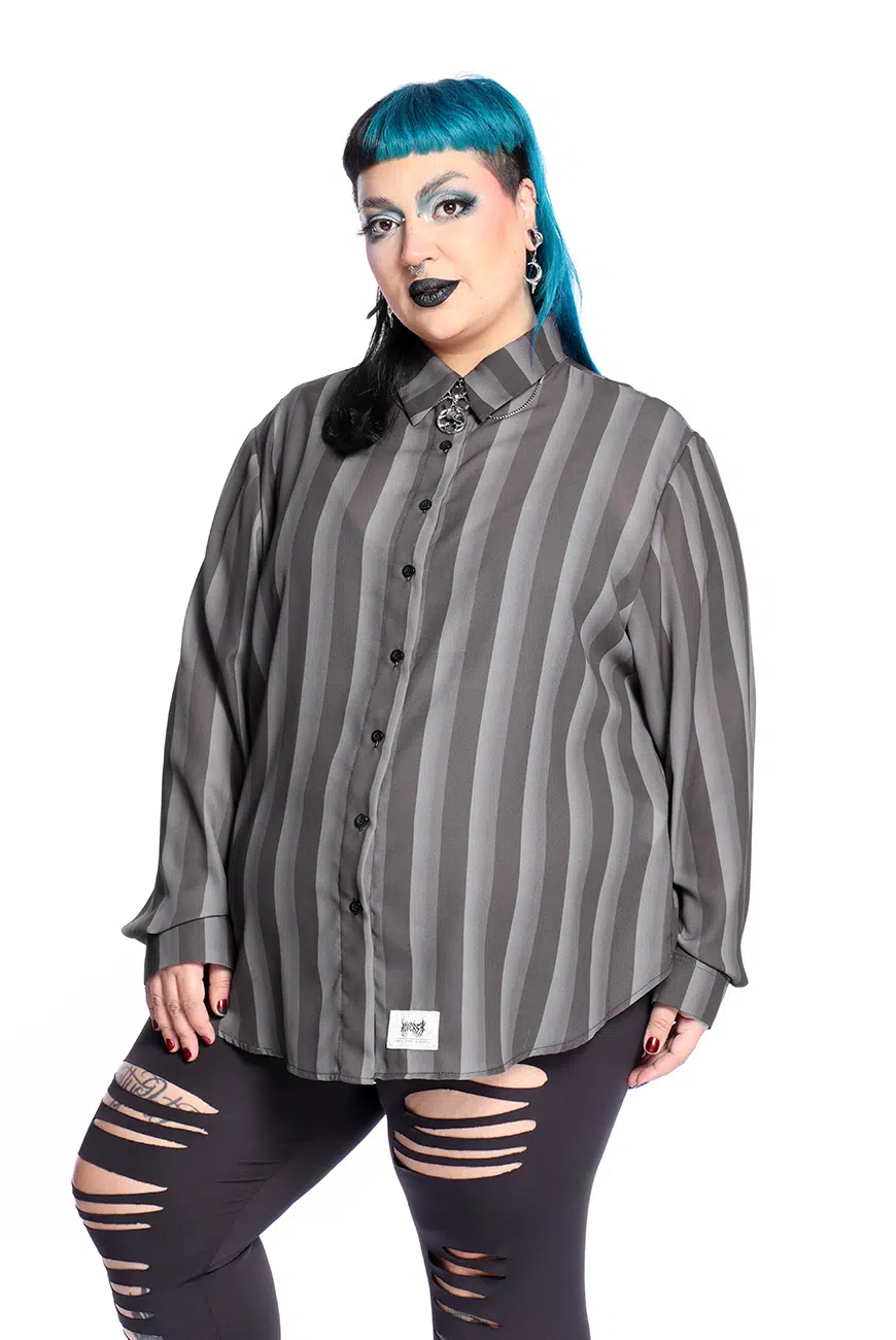 Camisa Listrada Preta e Cinza Nevermore - Imagem 10