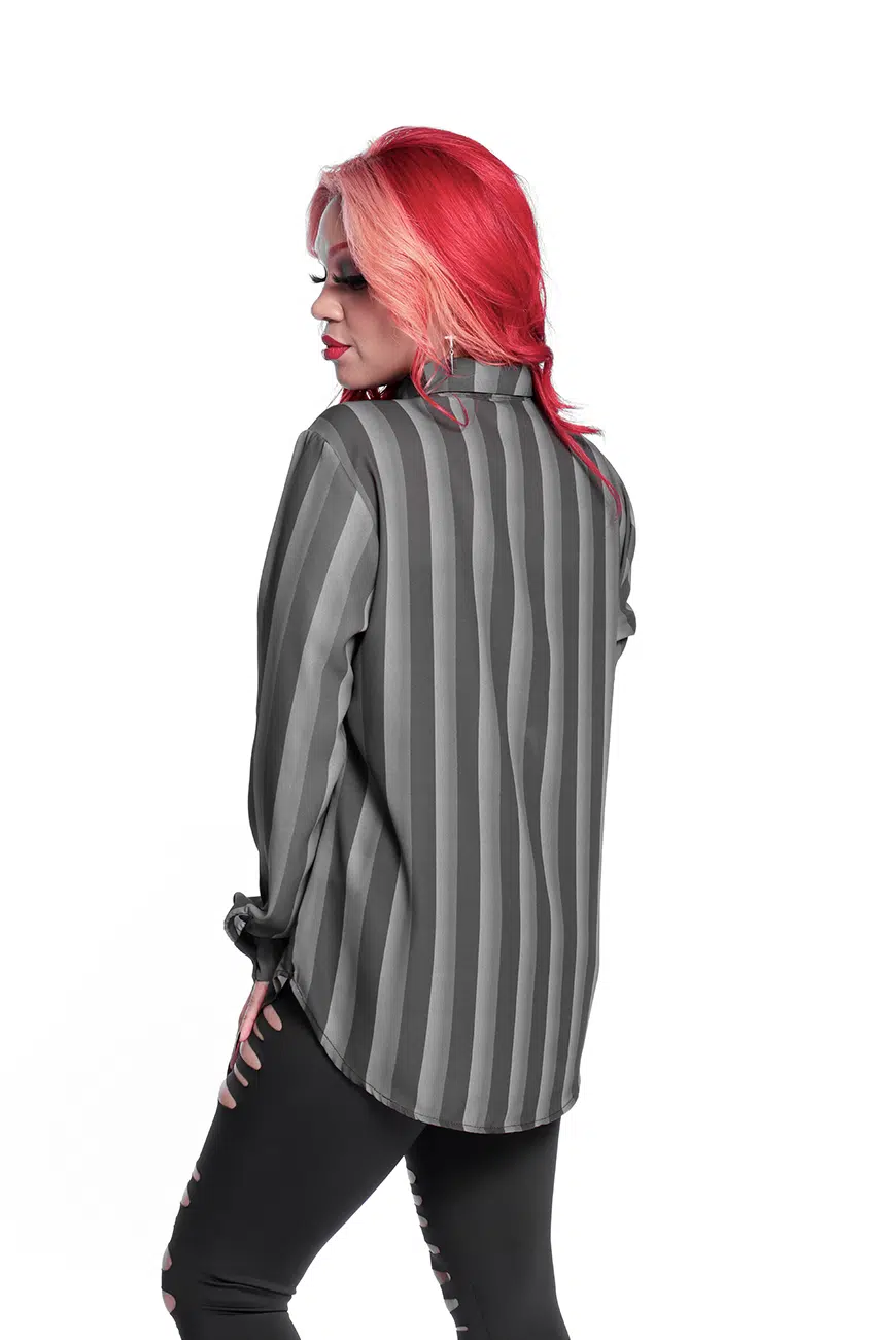 Camisa Listrada Preta e Cinza Nevermore - Imagem 11