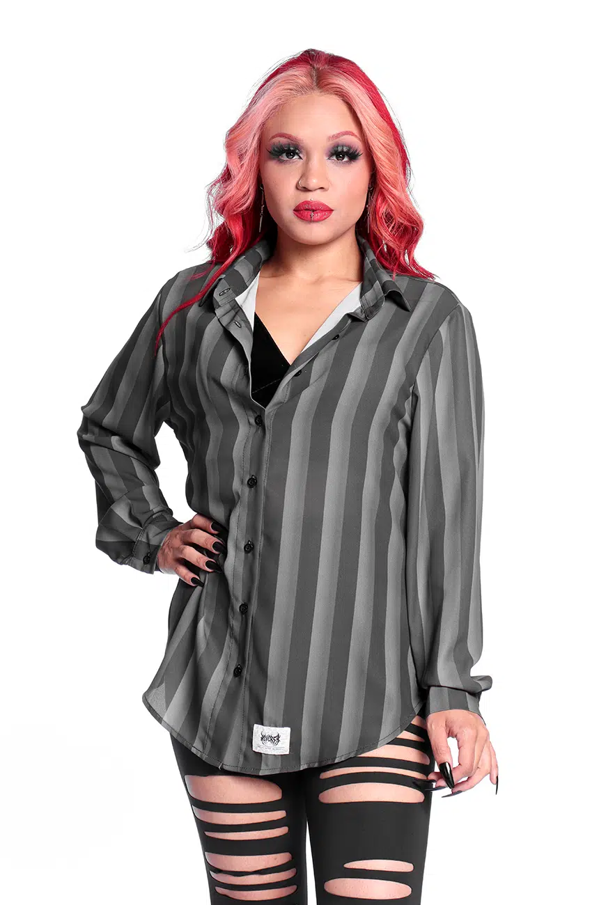 Camisa Listrada Preta e Cinza Nevermore - Imagem 14