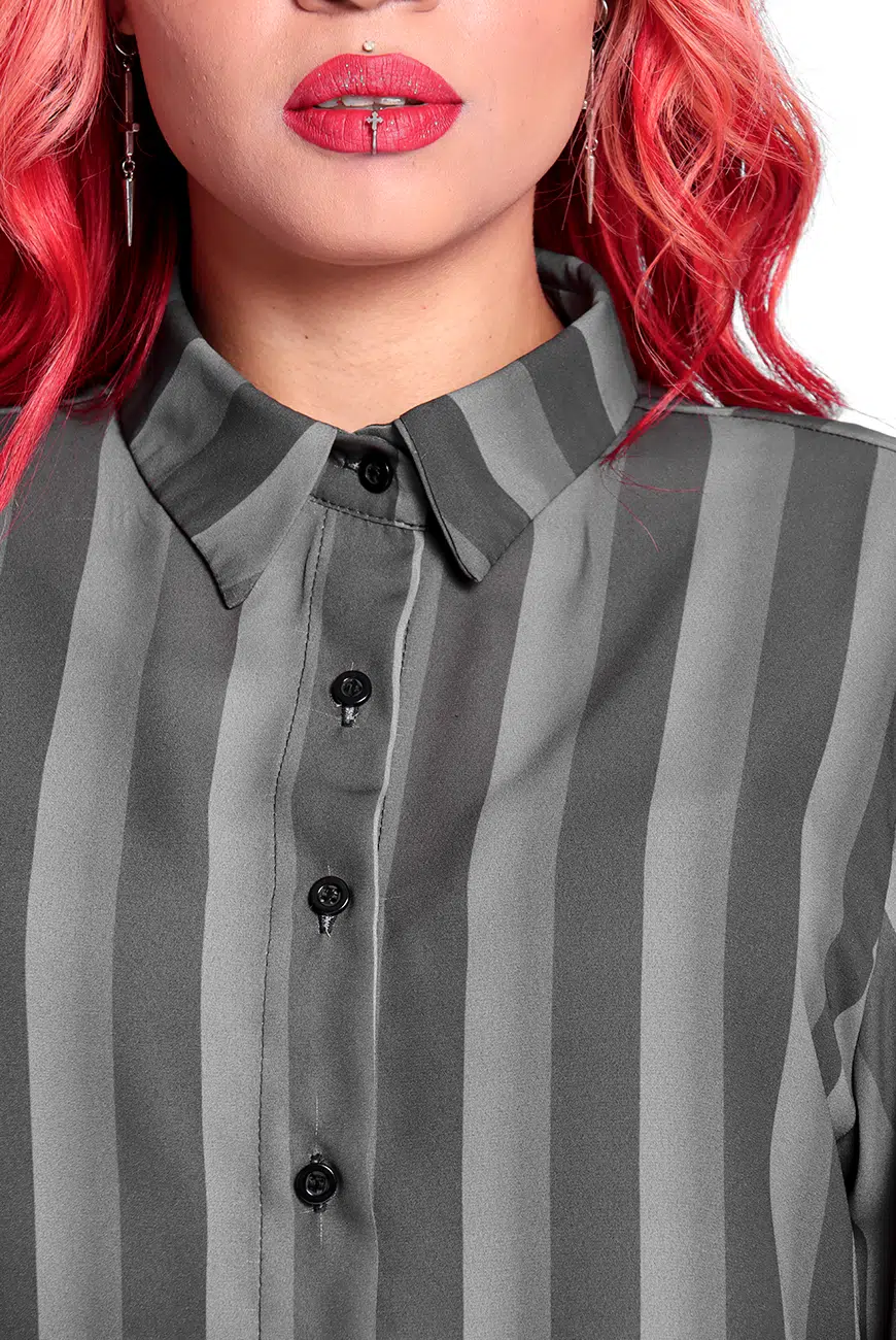 Camisa Listrada Preta e Cinza Nevermore - Imagem 16