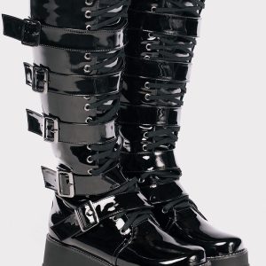 Coturno Cano Alto Plataforma Synth Verniz