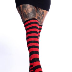 Meia 5/8 Listrada Preta e Vermelha