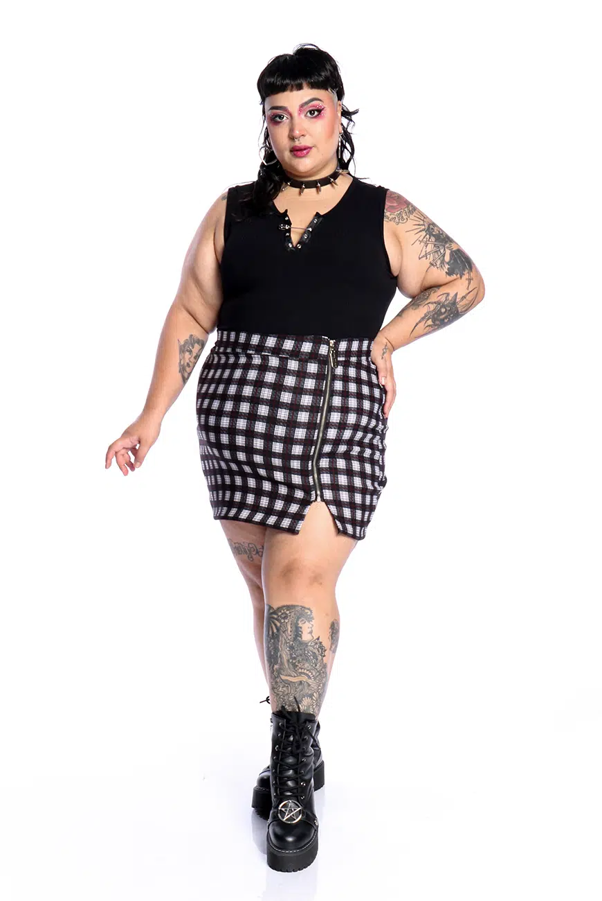 Saia Xadrez Preta e Branca Judy - Imagem 3