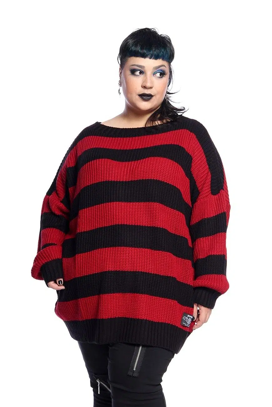Suéter Listrado Preto e Vermelho Kurt - Imagem 1