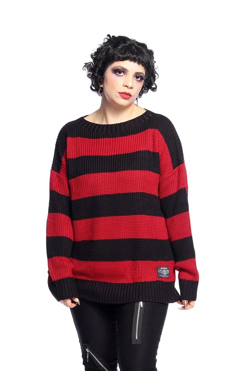 Suéter Listrado Preto e Vermelho Kurt - Imagem 2