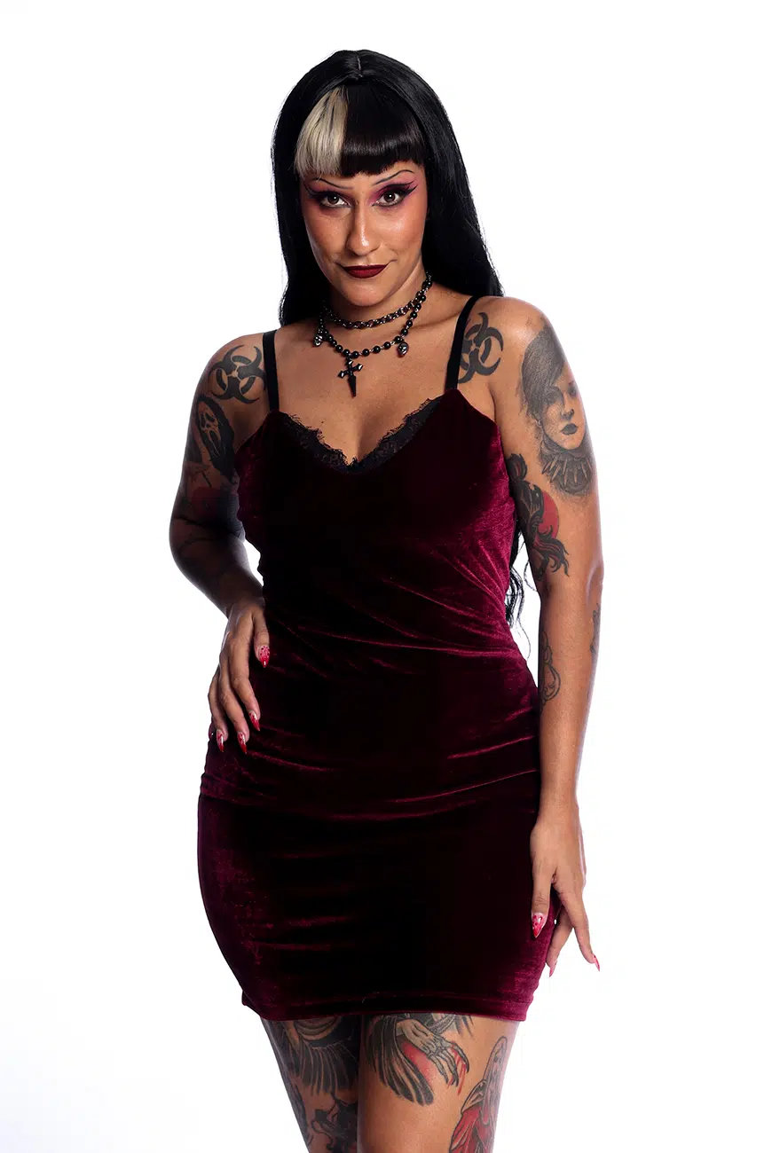 Vestido Eden Veludo Bordô - Imagem 1