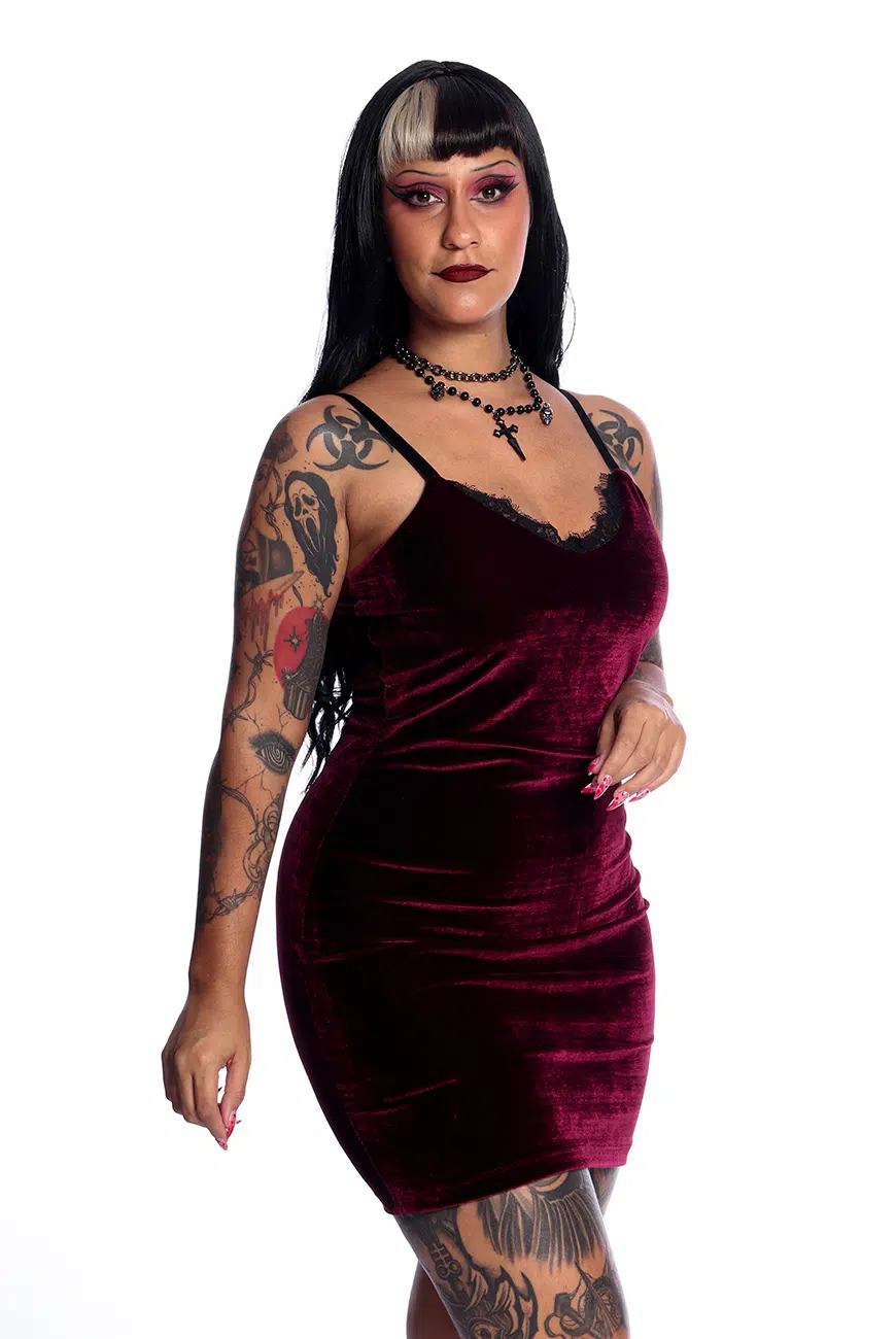 Vestido Eden Veludo Bordô - Imagem 6