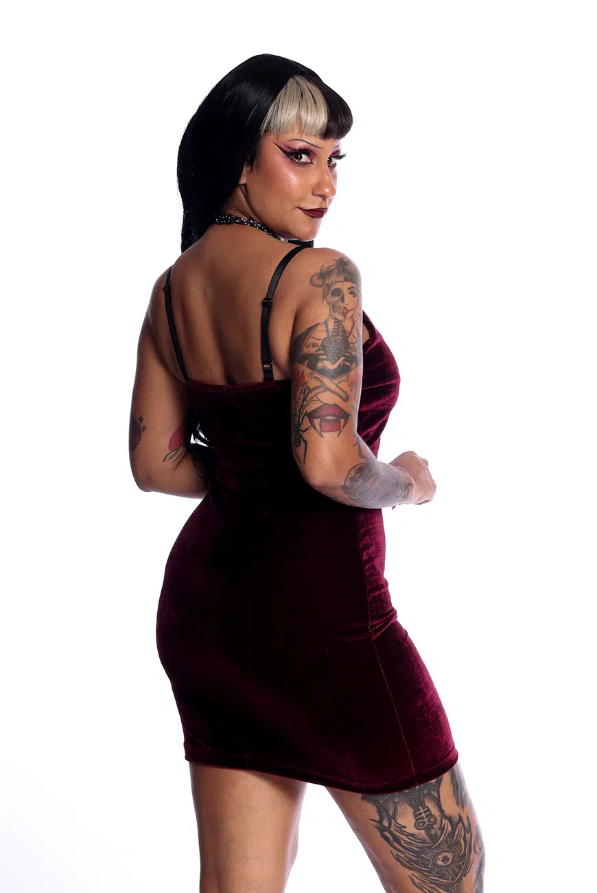 Vestido Eden Veludo Bordô - Imagem 8