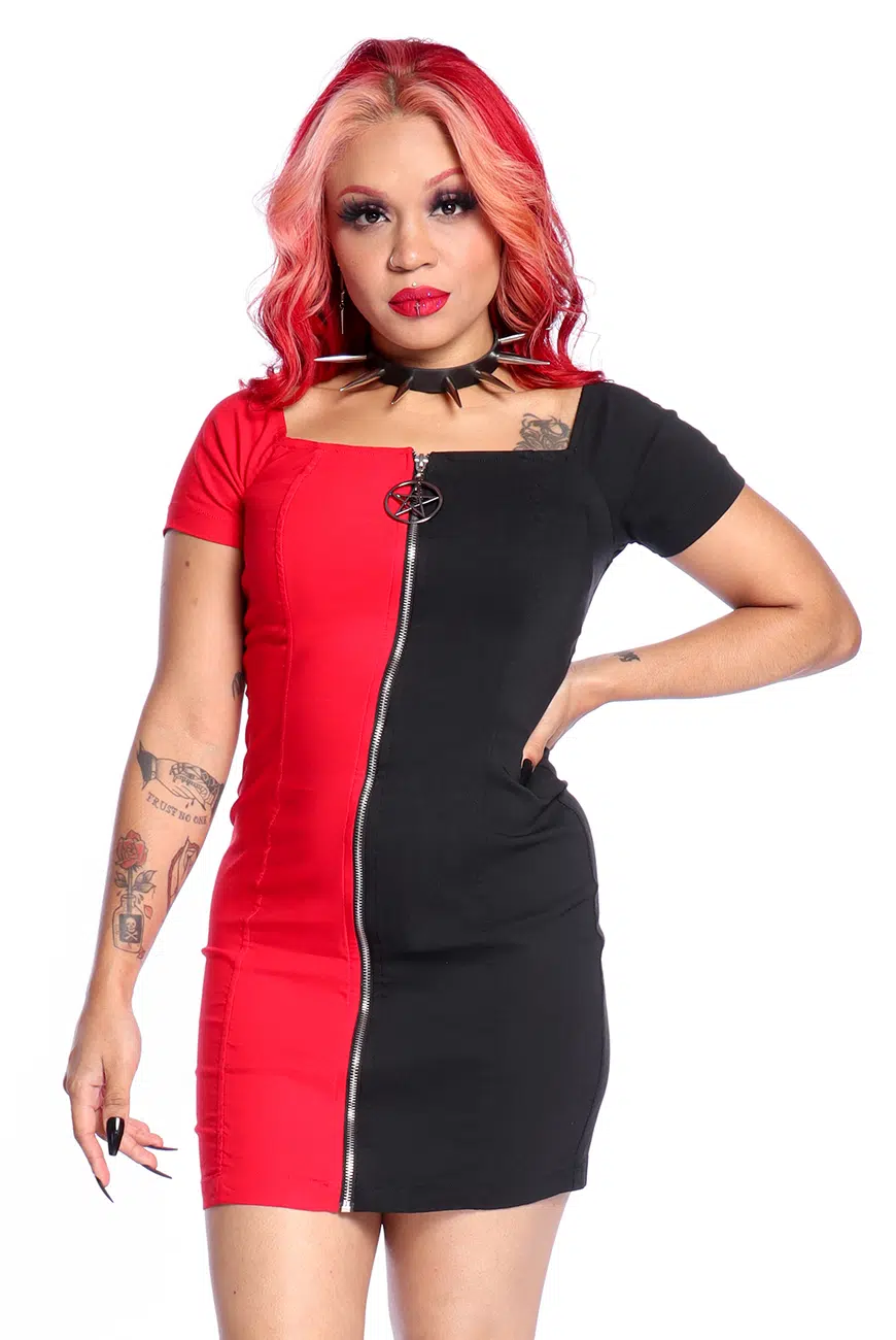 Vestido Justo Preto e Vermelho Vermilion - Imagem 4