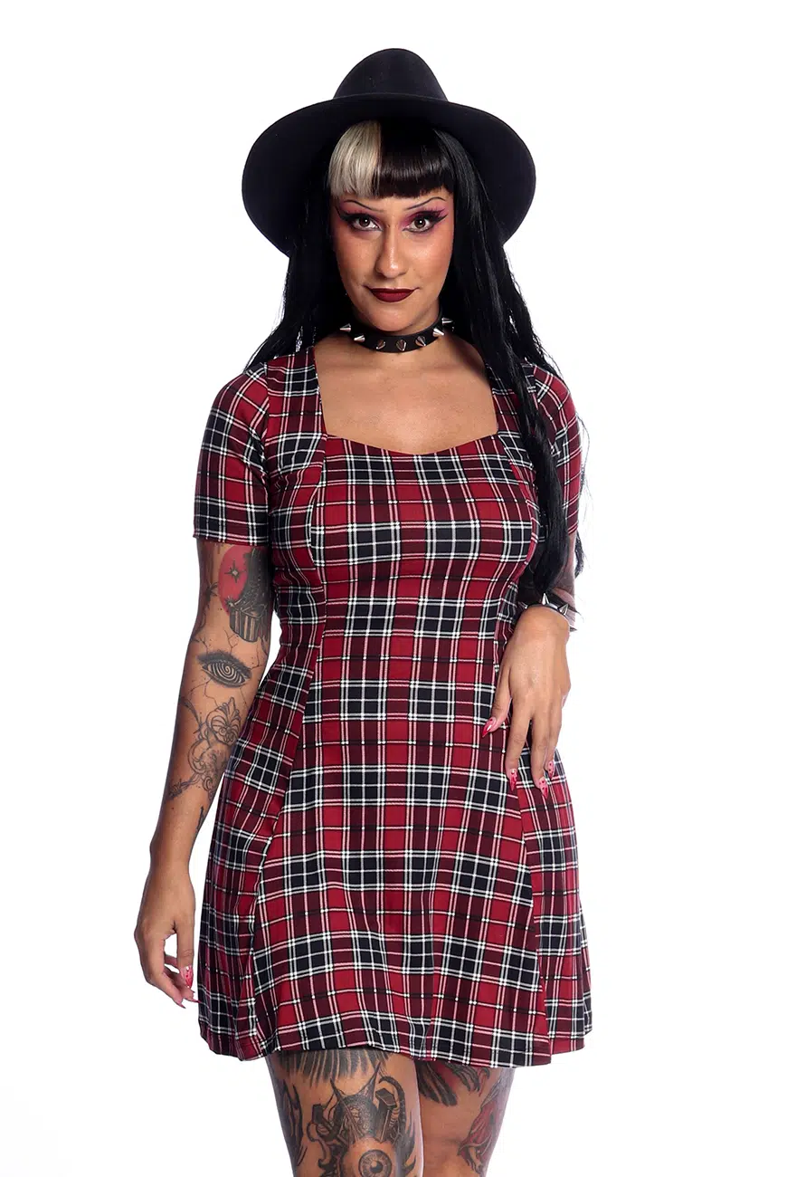 Vestido Nancy Xadrez Vermelho - Imagem 4