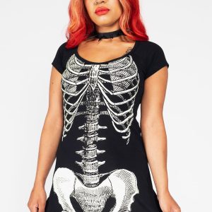 Vestido Evasê Esqueleto Brilha no Escuro