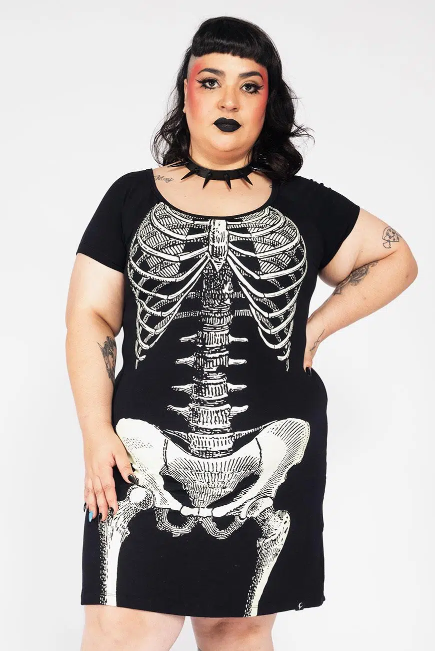 Vestido Evasê Esqueleto Brilha no Escuro - Imagem 3