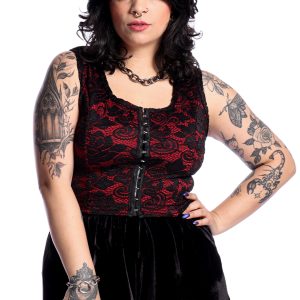 Blusa Renda Preta e Vermelha Victorian