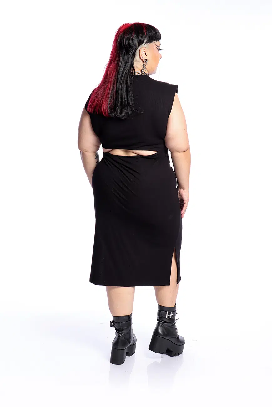 Vestido Canelado Preto Recortes Slasher - Imagem 7