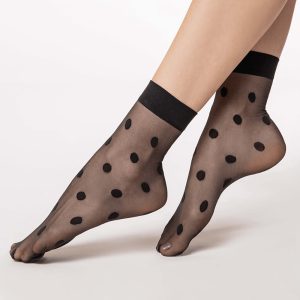 Meia Fina Soquete Poá Preta Lupo