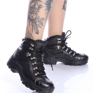 Bota Coturno Adventure Couro Preta Croft