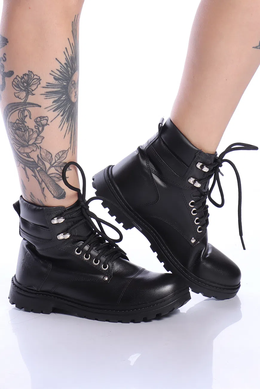 Bota Coturno Couro Preta Ark - Imagem 2