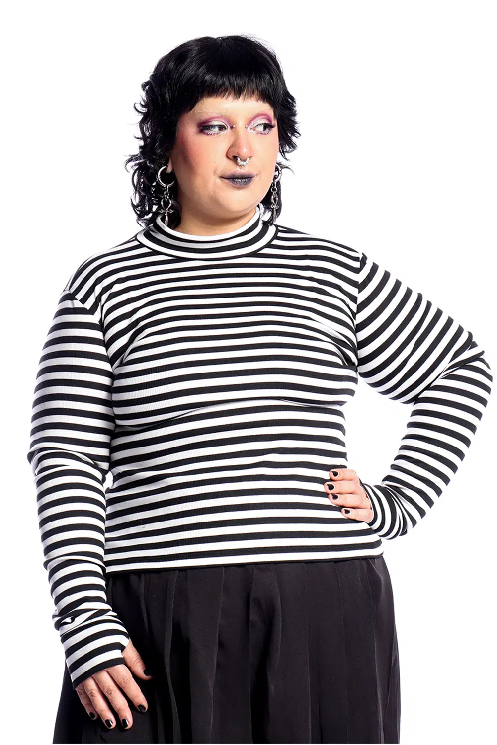Blusa Manga Longa Listrada Preto e Branco Pugsley - Imagem 2