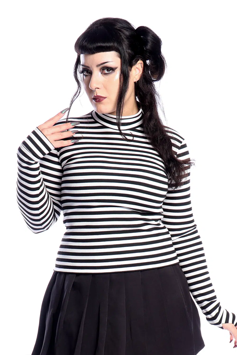 Blusa Manga Longa Listrada Preto e Branco Pugsley - Imagem 3