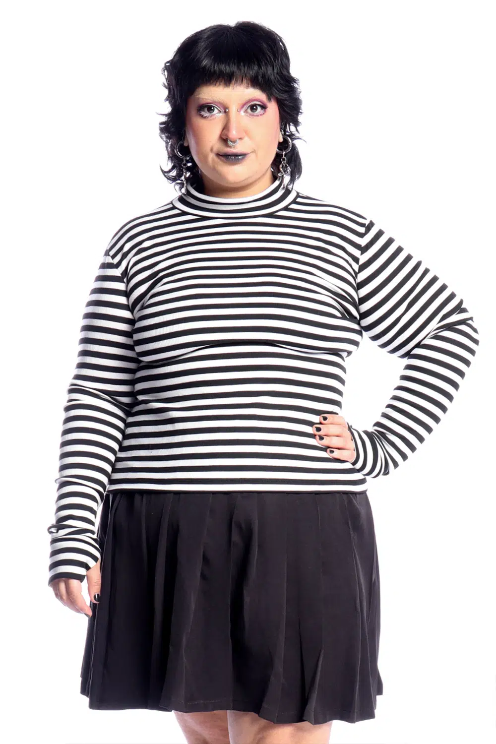 Blusa Manga Longa Listrada Preto e Branco Pugsley - Imagem 4