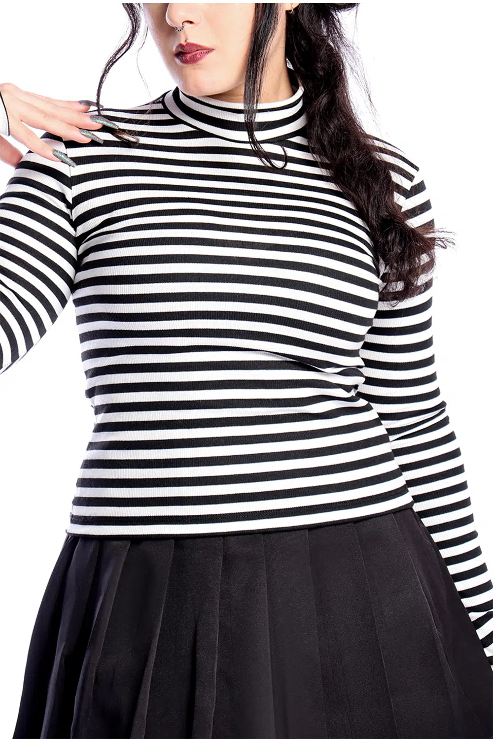 Blusa Manga Longa Listrada Preto e Branco Pugsley - Imagem 7