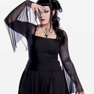 Blusa Manga Longa Tule Flare Black Dahlia