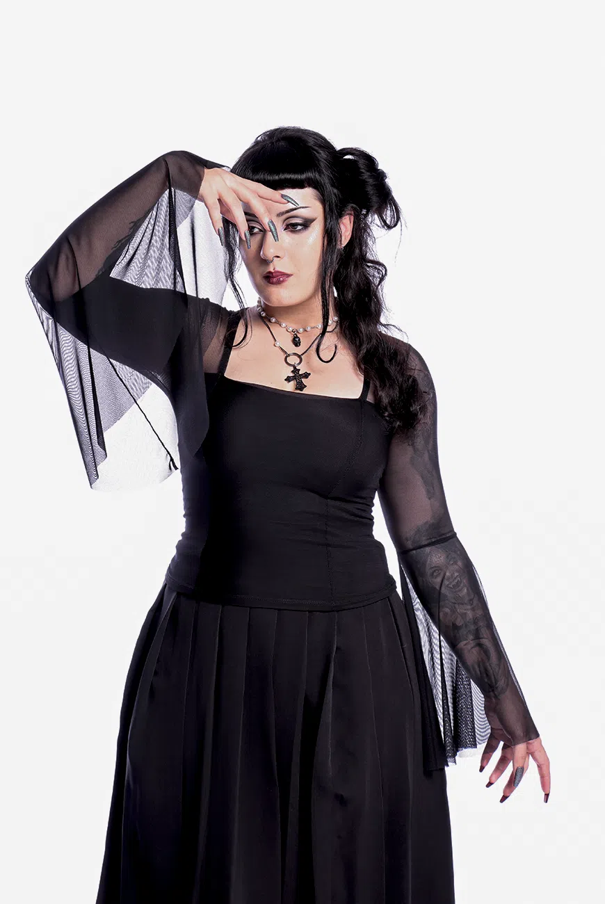 Blusa Manga Longa Tule Flare Black Dahlia - Imagem 1
