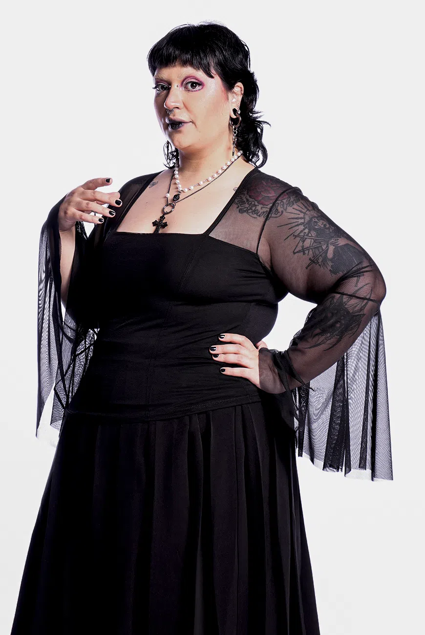Blusa Manga Longa Tule Flare Black Dahlia - Imagem 3