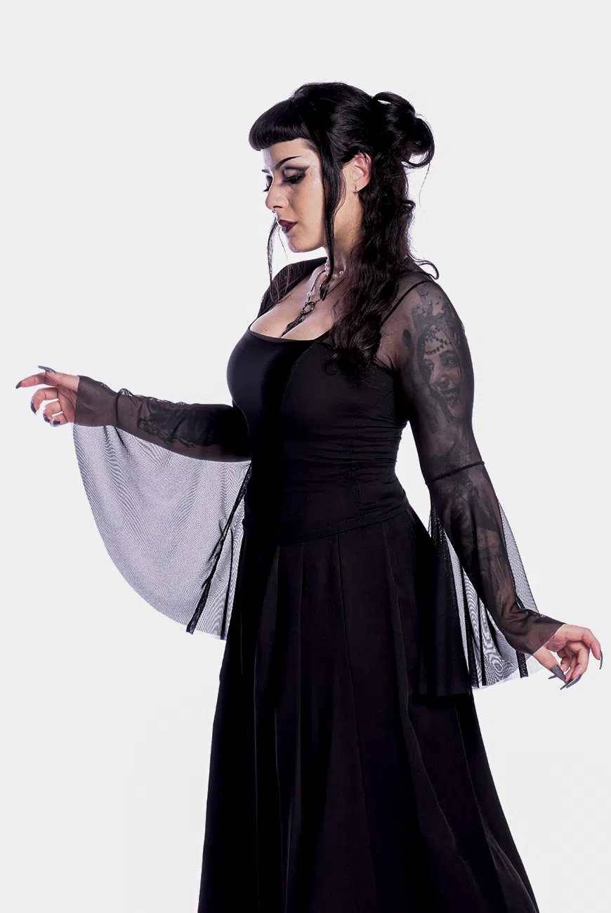Blusa Manga Longa Tule Flare Black Dahlia - Imagem 4