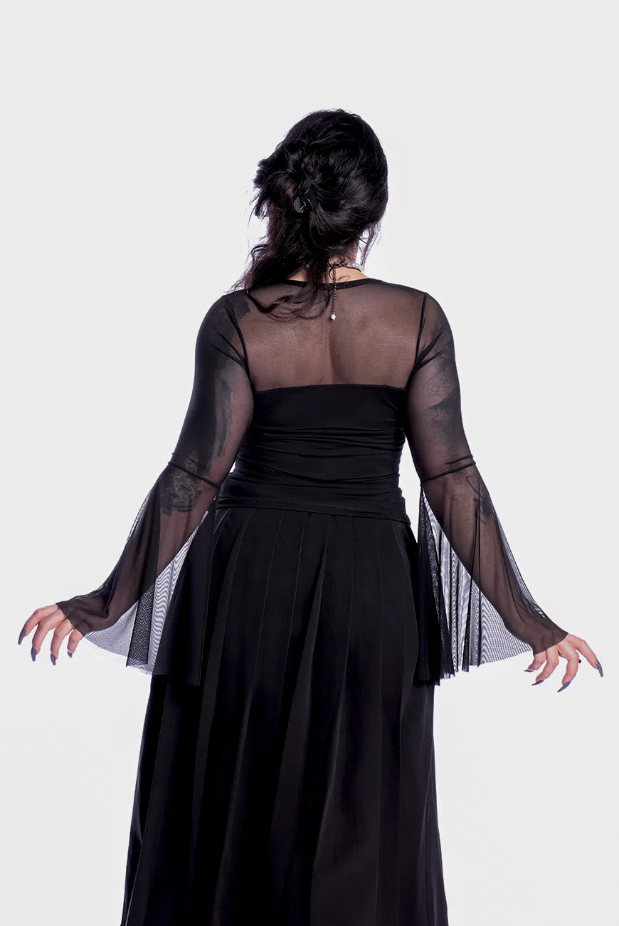 Blusa Manga Longa Tule Flare Black Dahlia - Imagem 6