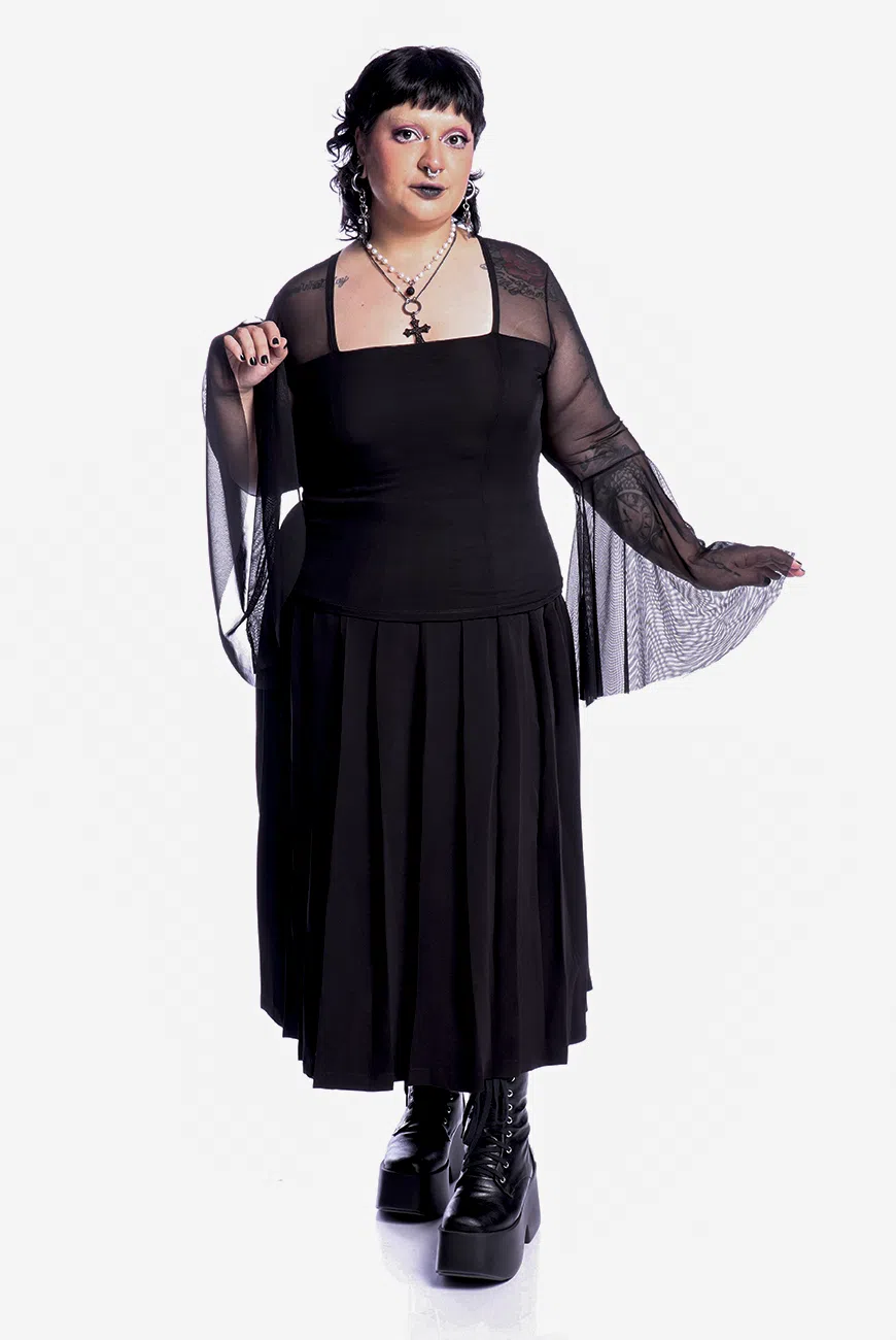 Blusa Manga Longa Tule Flare Black Dahlia - Imagem 9