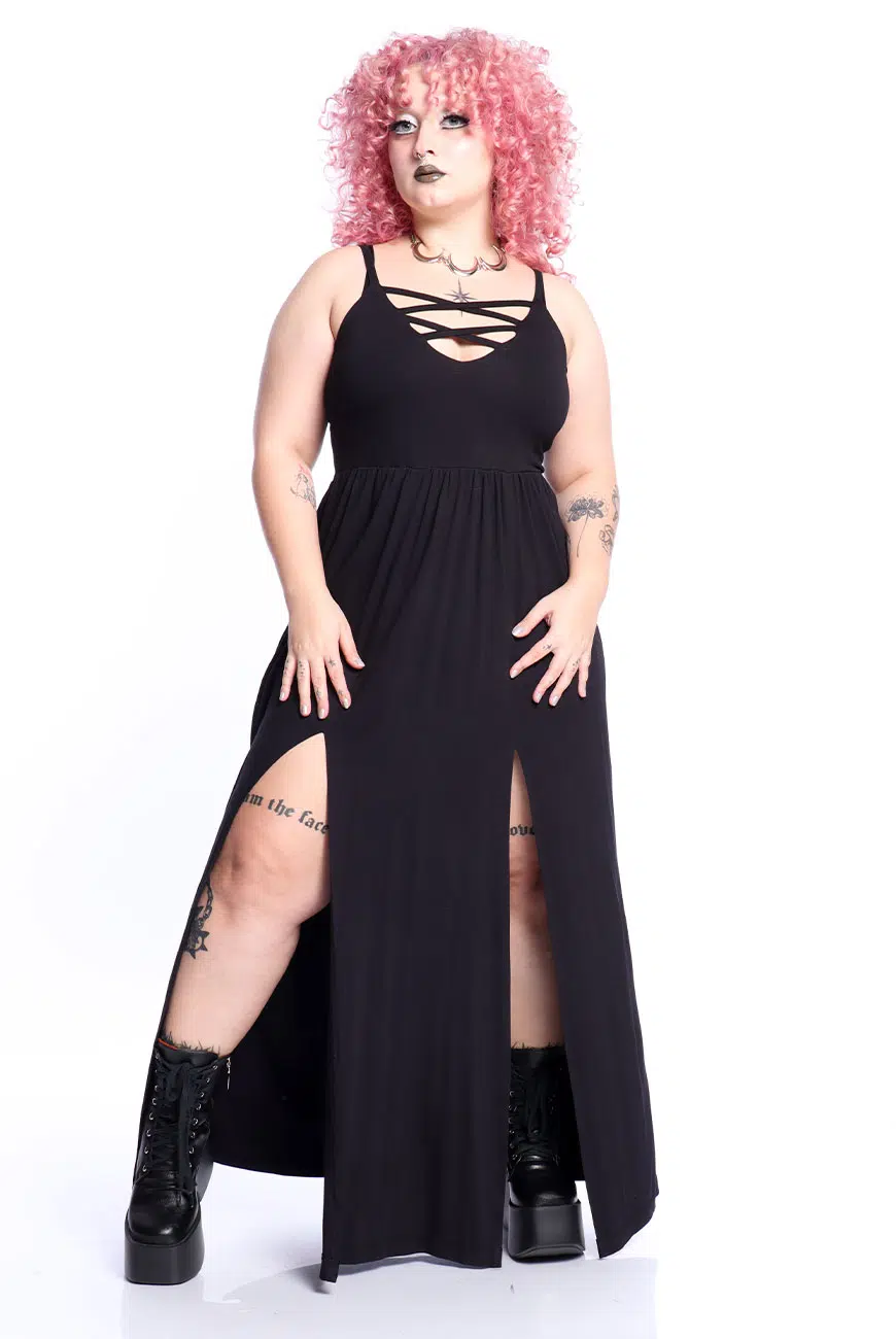 Vestido Longo Fendas Decantas - Imagem 1