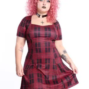 Vestido Xadrez Preto e Vermelho Crimson Nancy