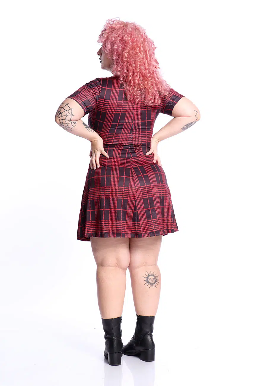 Vestido Xadrez Preto e Vermelho Crimson Nancy - Imagem 8