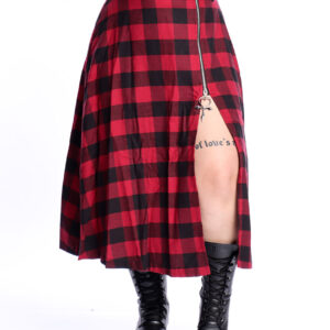 Saia Midi Xadrez Preto e Vermelho Bloodroot