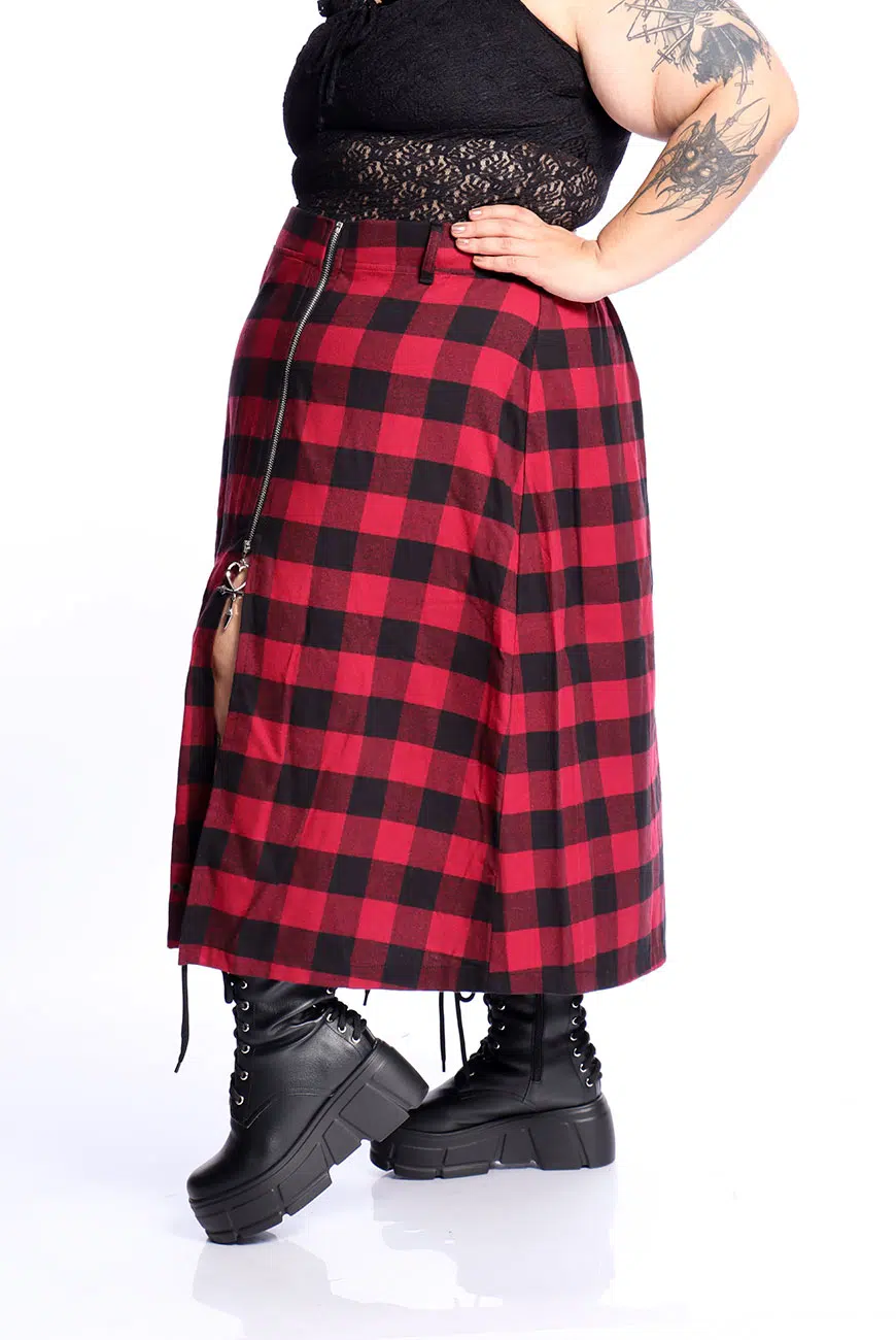 Saia Midi Xadrez Preto e Vermelho Bloodroot - Imagem 5