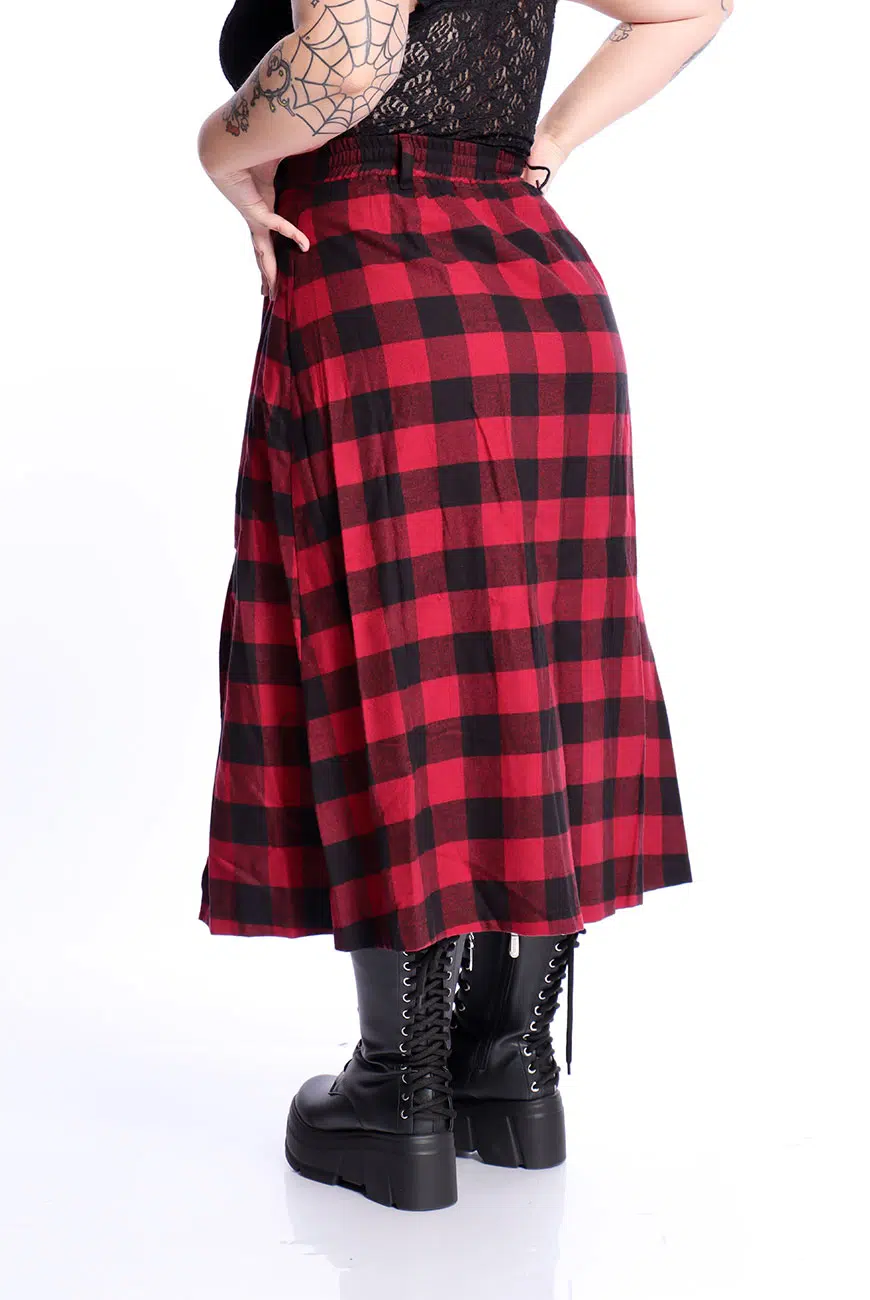 Saia Midi Xadrez Preto e Vermelho Bloodroot - Imagem 6