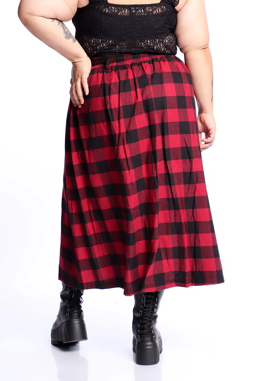 Saia Midi Xadrez Preto e Vermelho Bloodroot - Imagem 7
