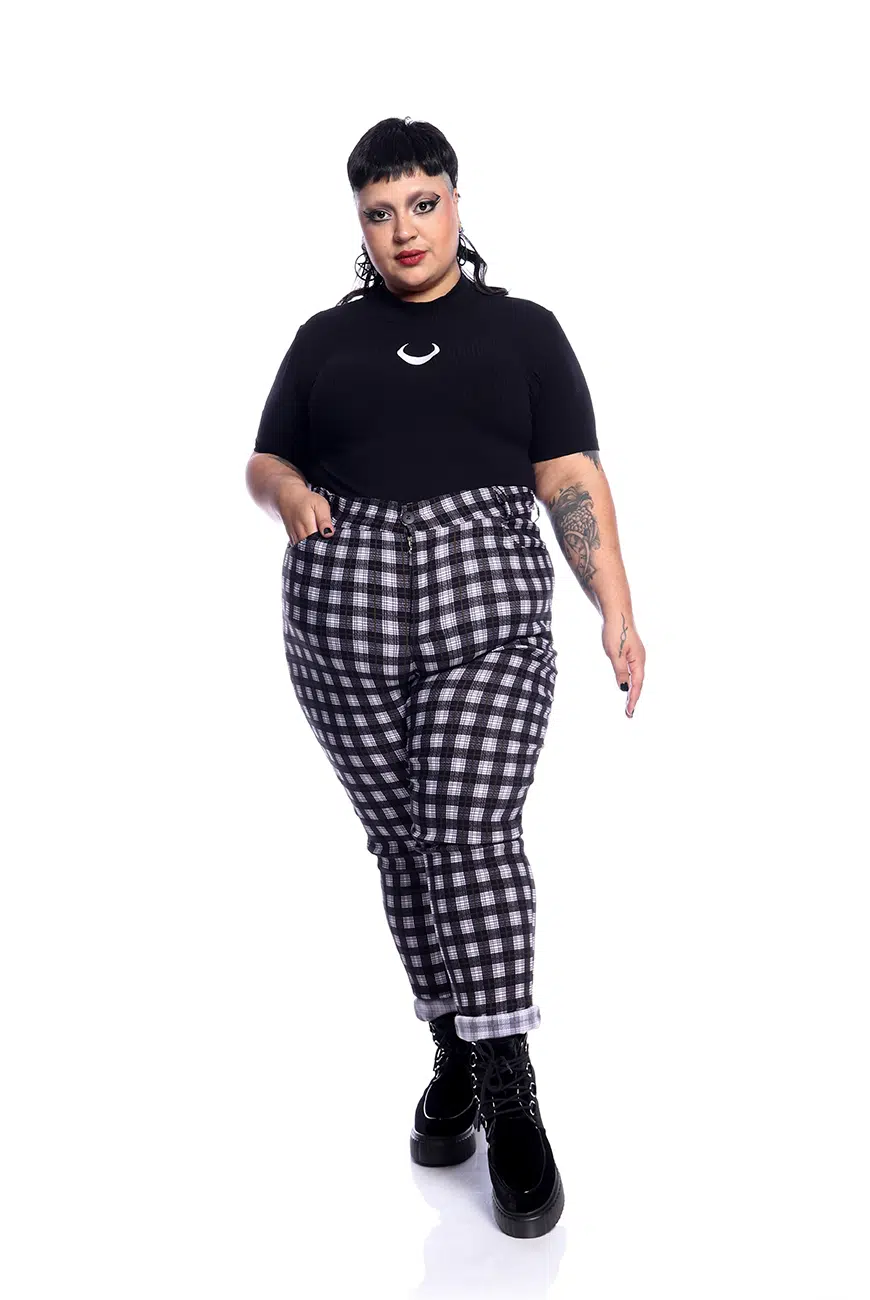 Calça Skinny Xadrez Preto e Branco - Imagem 4