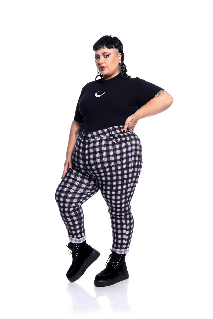 Calça Skinny Xadrez Preto e Branco - Imagem 6