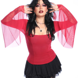 Blusa Manga Longa Tule Flare Red Dahlia