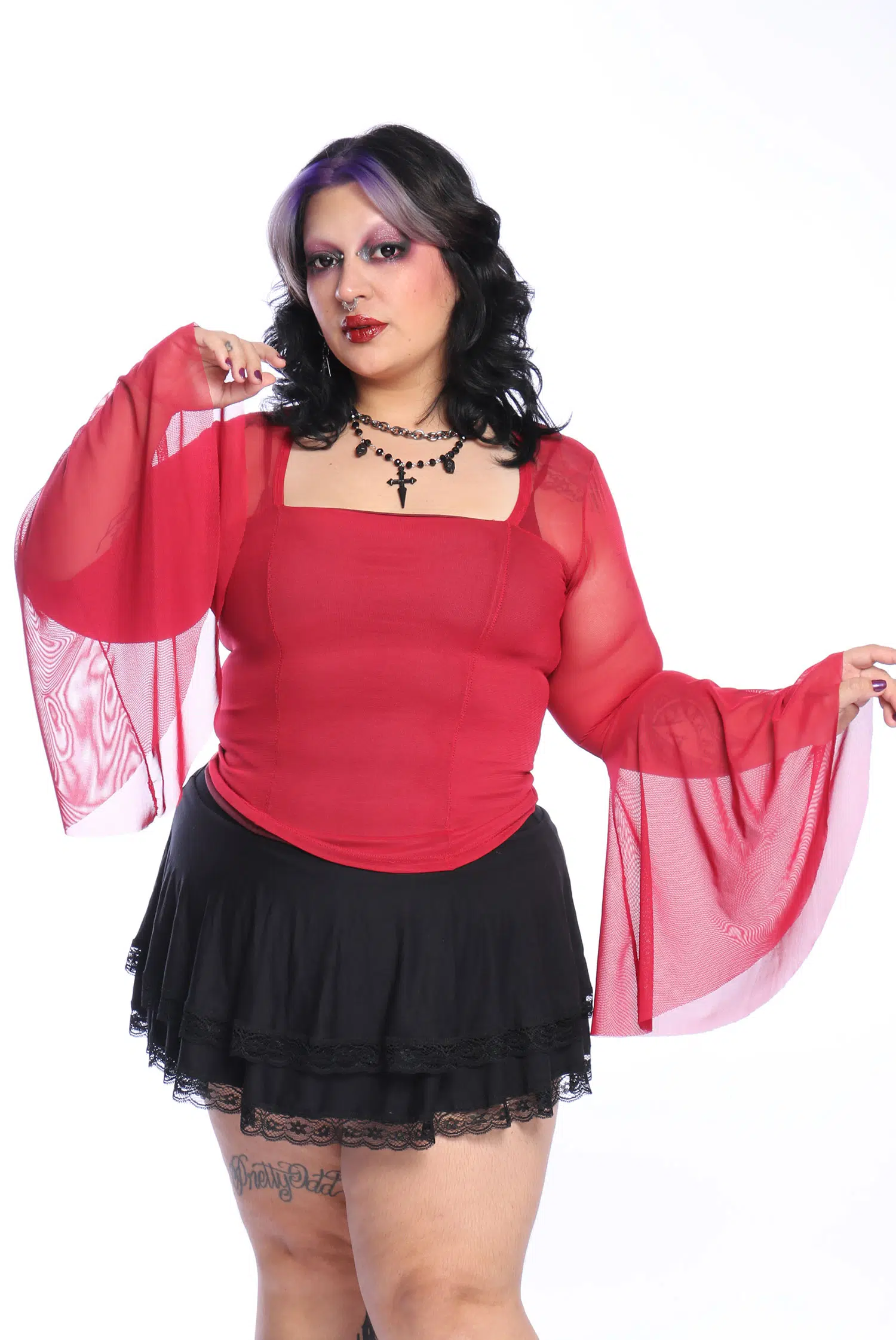 Blusa Manga Longa Tule Flare Red Dahlia - Imagem 3