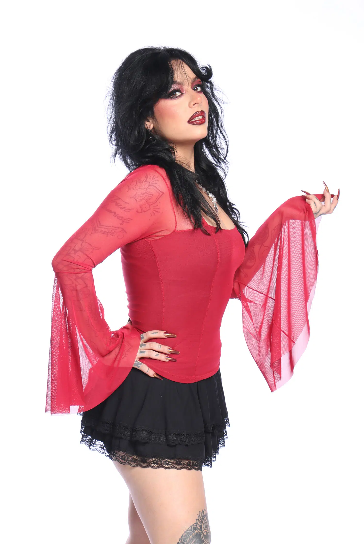 Blusa Manga Longa Tule Flare Red Dahlia - Imagem 4