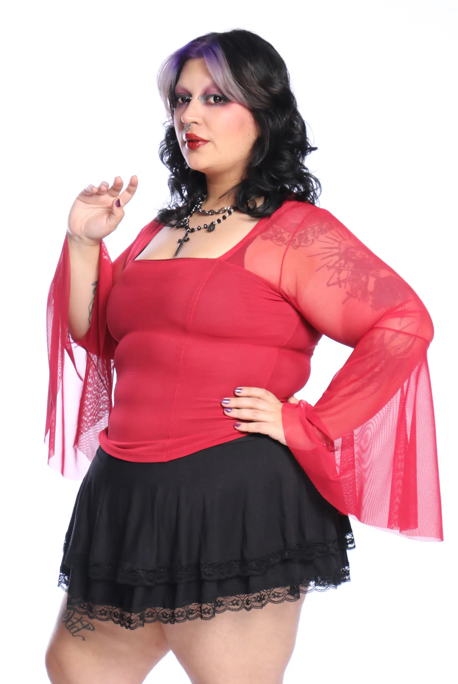 Blusa Manga Longa Tule Flare Red Dahlia - Imagem 5